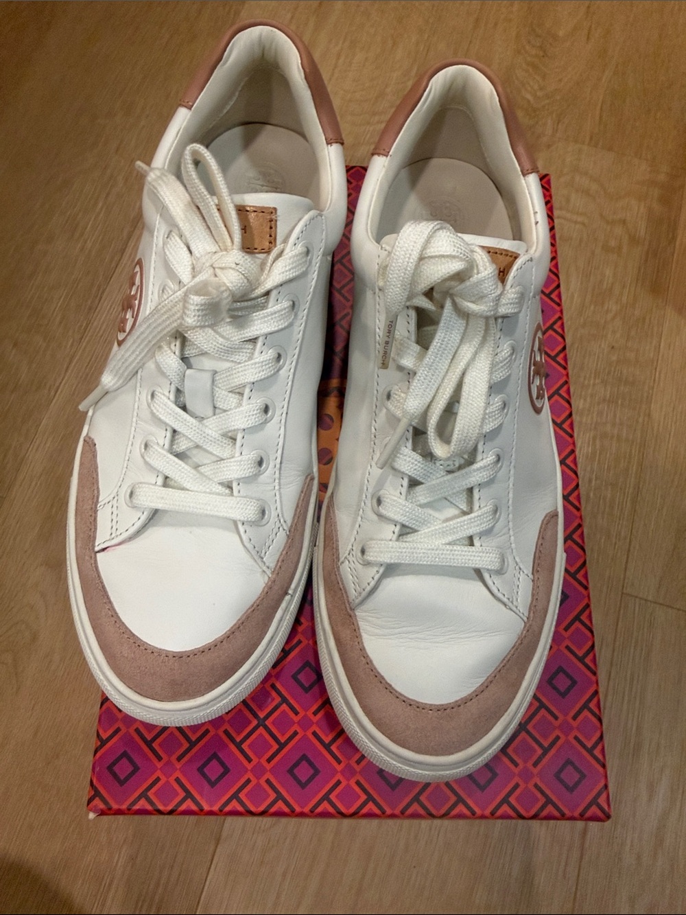 Tory Burch colorblock Bari Nappa Pink White Sneaker - Picture 4 of 9